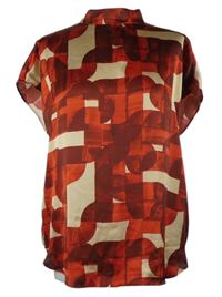 Dámská červeno-béžová vzorovaná saténová halenka 