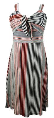 Dámské černo-bílo-červené proužkované šaty s mašlí TU 