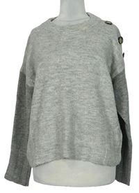 Dámský šedo-tmavomodrý svetr s knoflíky zn. M&S