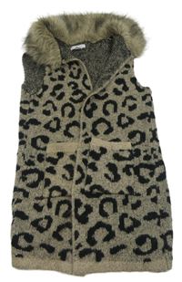 Béžová pletená vesta s flíčky a kožešinovým límcem Primark
