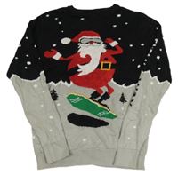 Černo-šedý svetr se Santa Clausem Next