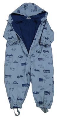 Modrá nepromokavá podšitá kombinéza s auty a kapucí Ergee