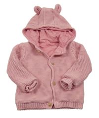 Růžový podšitý propínací svetr s kapucí M&S