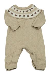 Béžovo-bílý pletený overal s medvědy F&F