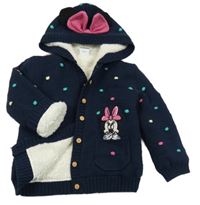 Tmavomodrý zateplený propínací svetr s Minnie a kapucí George