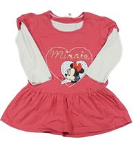Růžovo-bílé bavlněné šaty s Minnie Disney