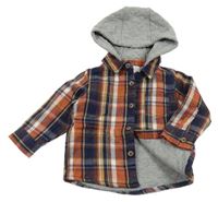 Oranžovo-modro-žlutá kostkovaná podšitá košile s kapucí  F&F