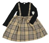 Černo-hnědé kostkované šaty s maslí Shein