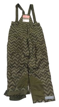 Khaki vzorované šusťákové oteplovačky s kšandami hema