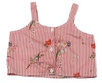 Bílo-červený crop top s kytičkami 