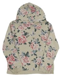 Světlebéžová květinová mikina s kapucí H&M