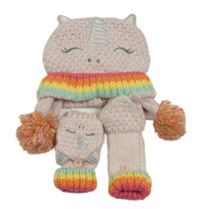 2set - Růžovo-barevná čepice s bambulemi + rukavice - jednorožec Tu