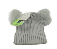 Nové - Šedá žebrovaná pletená čepice s bambulemi Primark