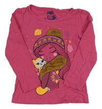 Tmavorůžové triko s dívkou C&A