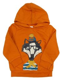 Oranžová mikina s jezevcem a kapucí C&A