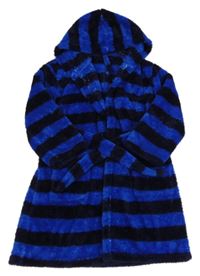 Tmavomodrý pruhovaný plyšový župan s kapucí George