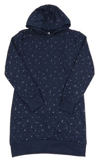 Tmavomodré teplákové šaty se vzorem a kapucí Yigga