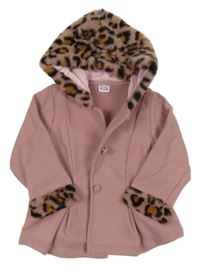 Starorůžový flaušový kabátek s kožešinou a kapucí