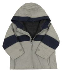 Šedo-tmavomodrá šusťáková prošívaná zateplená bunda s kapucí M&S