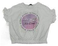 Bílé crop tričko s potiskem a kamínky George