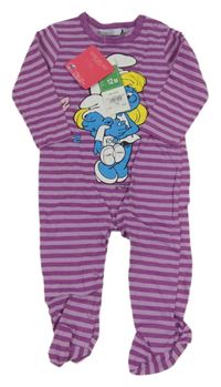 Nové - Fialový pruhovaný overal se Šmoulinkou