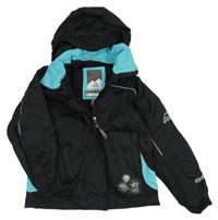 Černo-tyrkysová šusťáková jarní funkční bunda s květy a odepínací kapucí McKinley