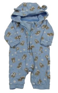 Světlemodrá tepláková kombinéza s medvědy a kapucí Orsolino