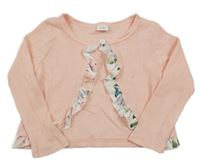 Světlerůžové žebrované bolerko s květovanými volánky