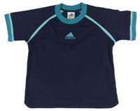 Tmavomodré sportovní tričko s modrozeleným lemem Adidas