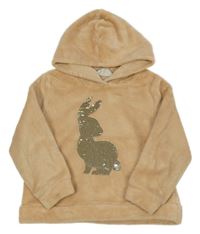 Béžová chlupatá mikina s překlápěcími flitry a kapucí H&M