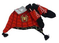 2set - Červená/černá pletená oboustranbná ušanka se Spider-manem + rukavice Marvel