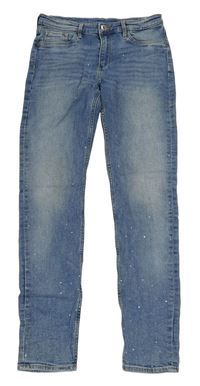 Modré skinny fit rifle s puntíky H&M