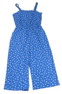 Modrý vzorovaný culottes overal s kytičkami Primark 