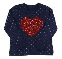 Tmavomodrá mikina s puntíky a srdíčkem z flitrů zn. Mothercare