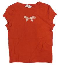 Červené žebrované crop tričko s mašlí H&M