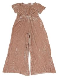 Světlerůžový sametový culottes overal s mašlí Primark