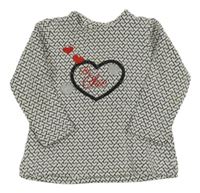 Bílo-černá vzorovaná mikina se srdíčky Chicco