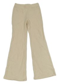 Béžové žebrované pletené flare kalhoty H&M
