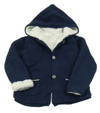 Tmavomodrý propínací zateplený svetr s kapucí Tape Á L´oeil