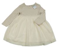 Nové - Béžovo-smetanové šaty s tylovou sukní Primark