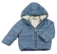 Modrošedá šusťáková zimní bunda s kapucí F&F