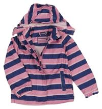 Růžovo-tmavomodrá pruhovaná šusťáková jarní bunda s odepínací kapucí Impidimpi