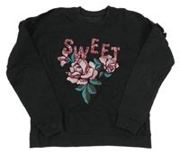 Tmavošedá mikina s květy a nápisem zn.C&A