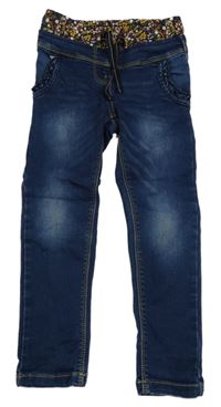 Tmavomodré rifle s květinovým pasem PUsblu