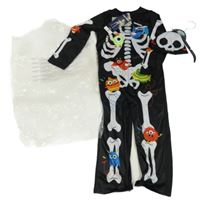 Nové - Kostým - 2set - Černý overal + čepice - kostlivec George 