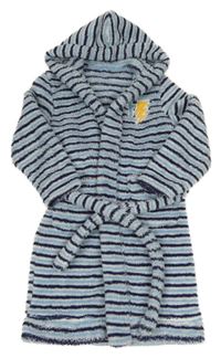 Modro-tmavomodro-bílý pruhovaný chlupatý župan s kapucí Lily & Dan