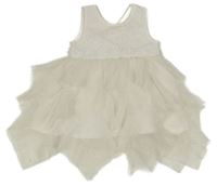 Bílé tylové vrstvené společenské šaty s kytičkami a flitry Primark