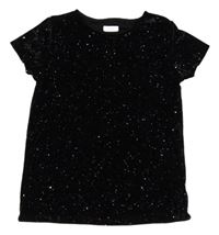 Černé sametové tričko s barevnými třpytkami Next