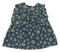 Modrošedé květované lehké šaty s volánky 