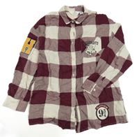Vínovo-smetanová kostkovaná halenka s nášivkami - Harry Potter H&M